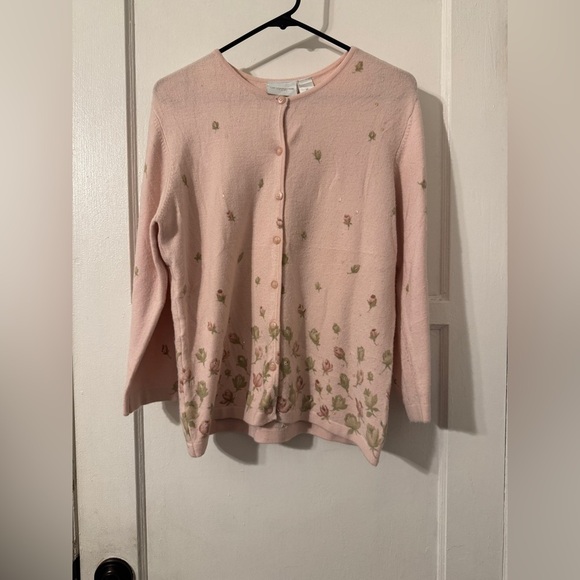 Liz Claiborne Light pink Floral Cardigan Sz medium - Picture 3 of 7